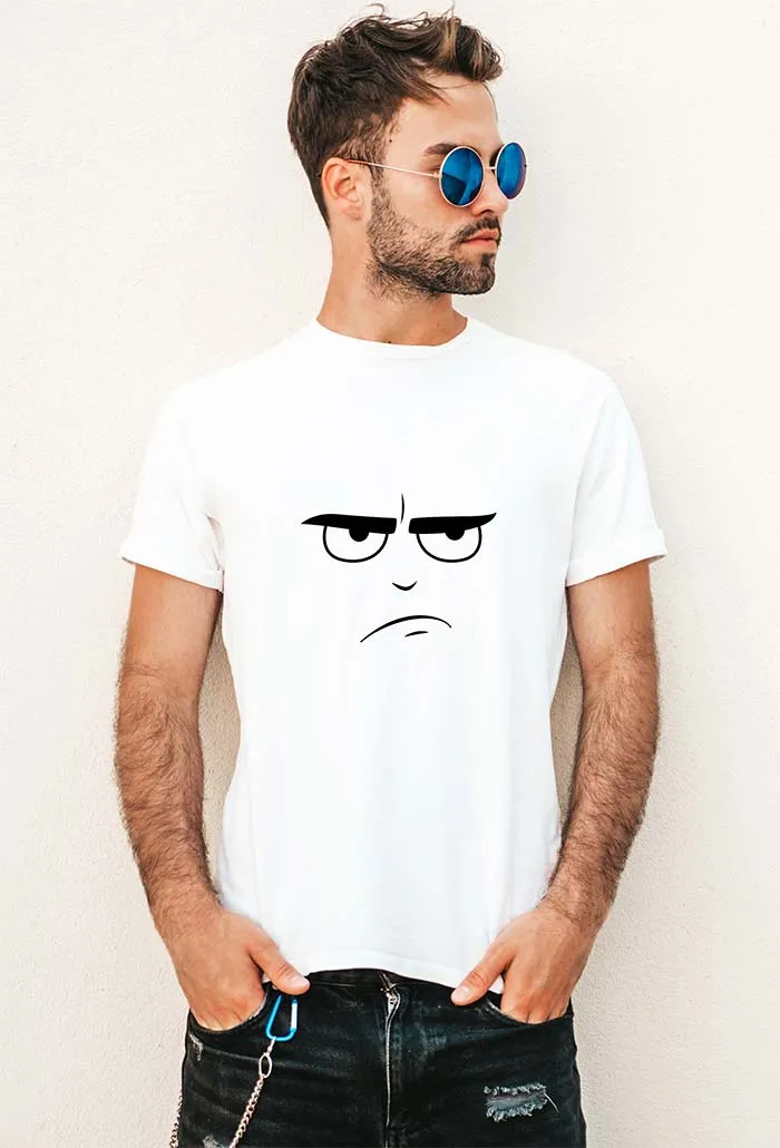 Smile Face Print T-Shirt, White Unisex TShirt with Smile Face printing