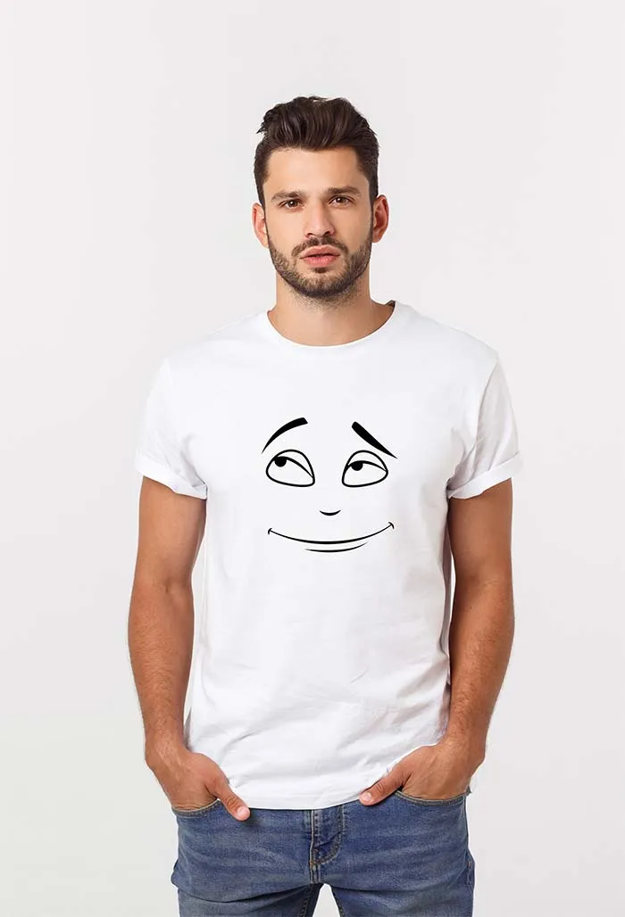 Smile Face Print T-Shirt, White Unisex TShirt with Smile Face printing