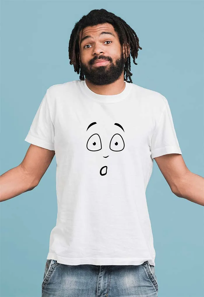 Smile Face Print T-Shirt, White Unisex TShirt with Smile Face printing