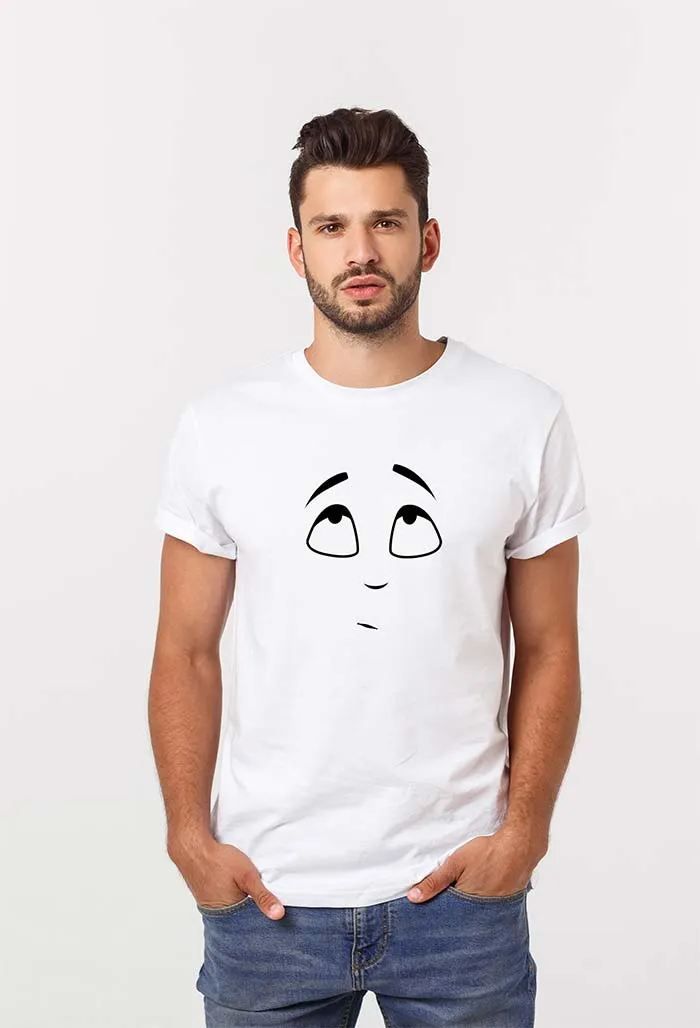 Smile Face Print T-Shirt, White Unisex TShirt with Smile Face printing
