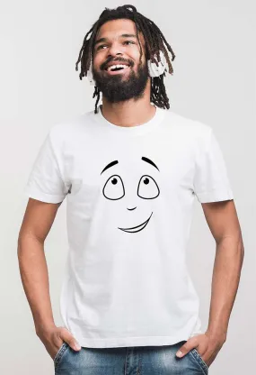 Smile Face Print T-Shirt, White Unisex TShirt with Smile Face printing
