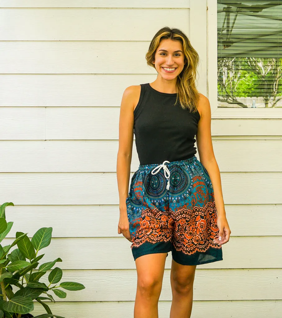 Teal Sunset Boho Shorts