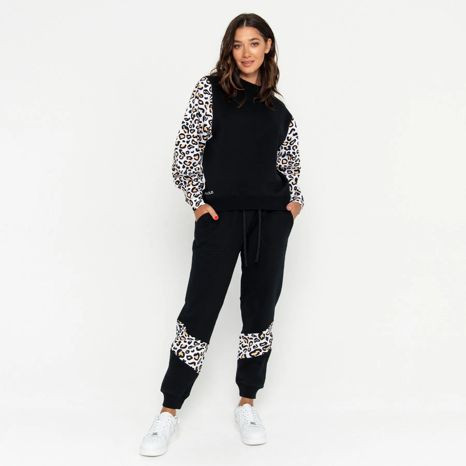Track Pant Spliced Final Sale - Black & Leopard
