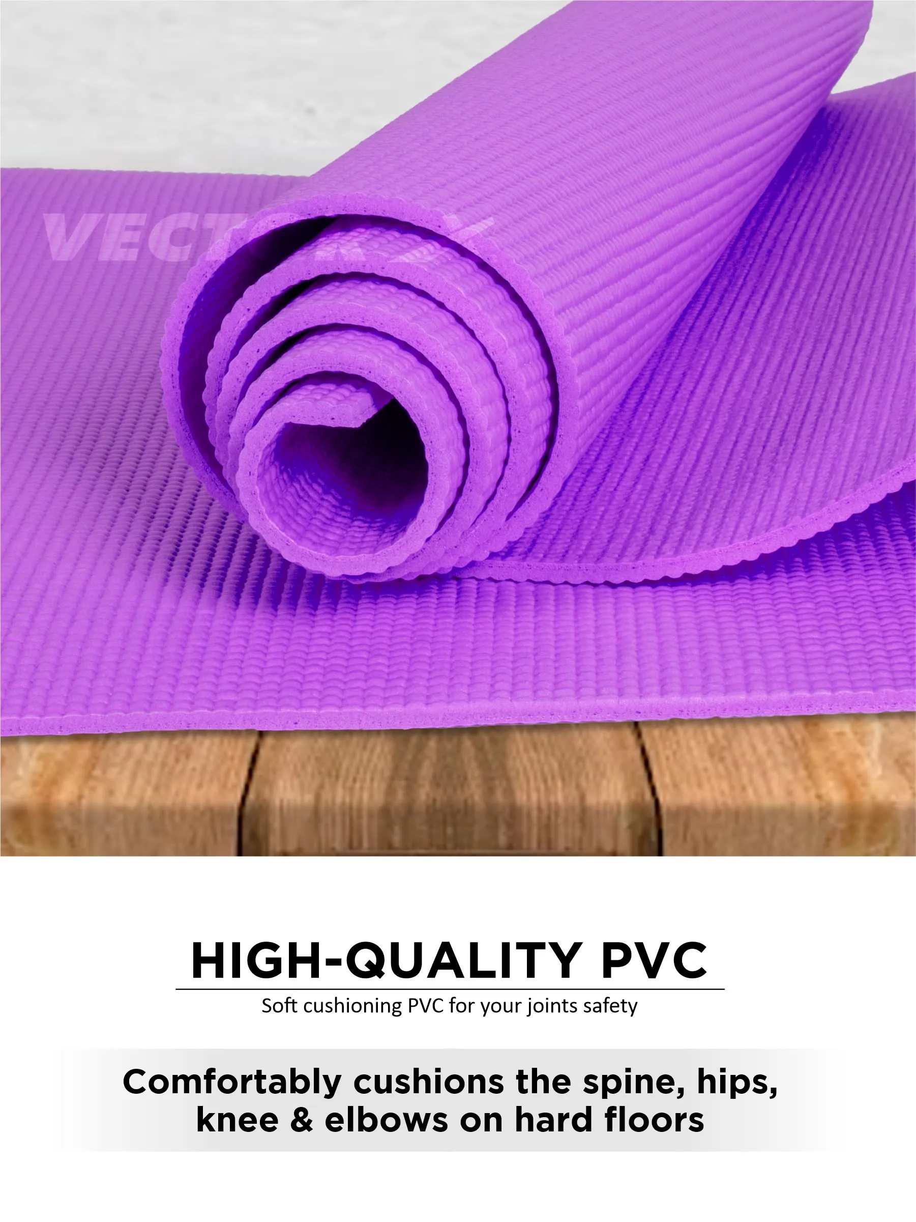 VECTOR X Non-Toxic Phthalate Free Best Quality and Anti slip PVC Eco Friendly 4 mm Yoga Mat (Purple)