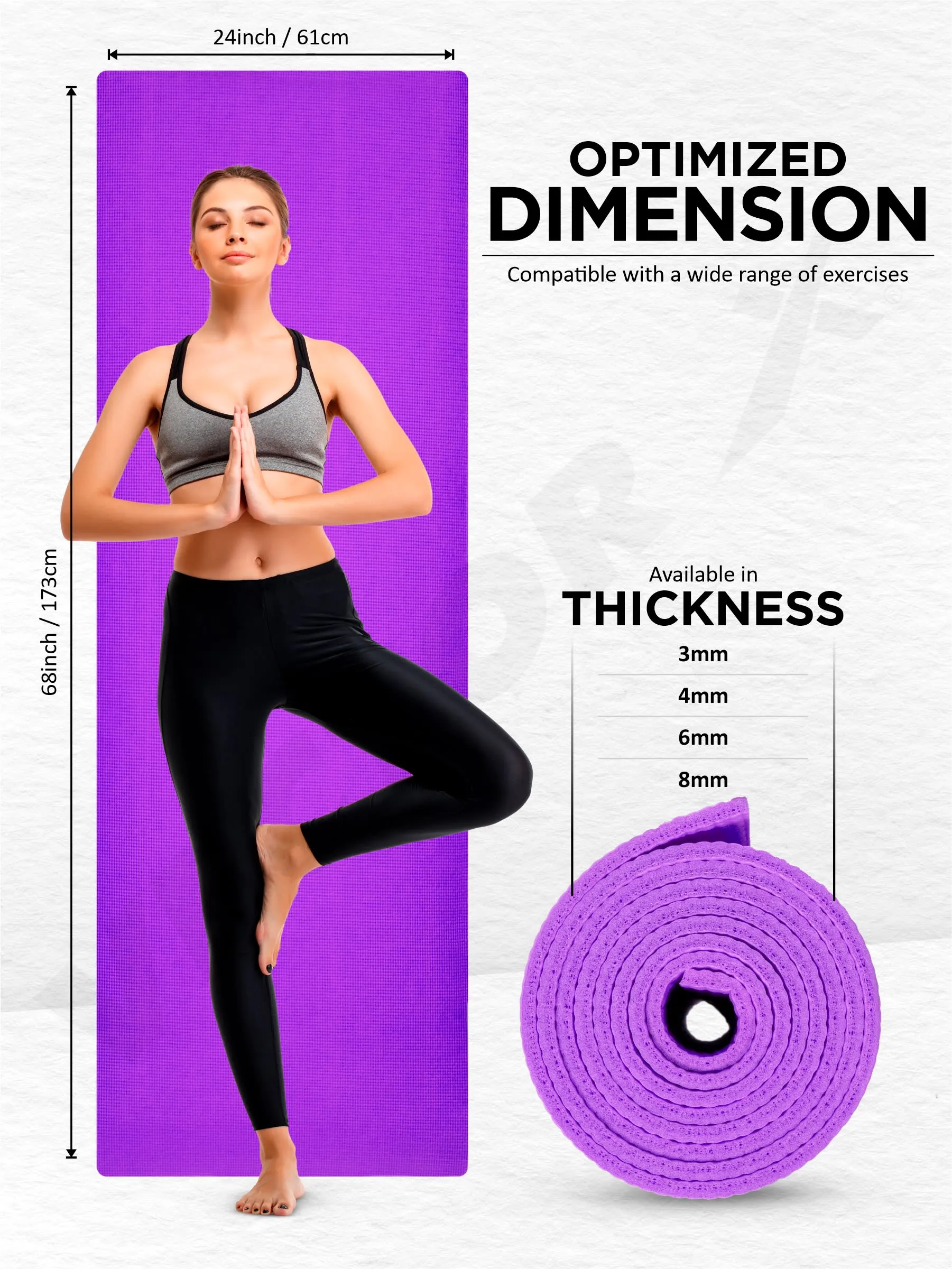 VECTOR X Non-Toxic Phthalate Free Best Quality and Anti slip PVC Eco Friendly 4 mm Yoga Mat (Purple)