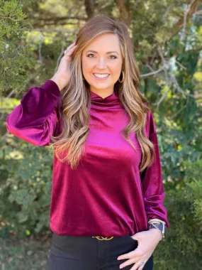 Velvet Hooded Pullover Burgandy