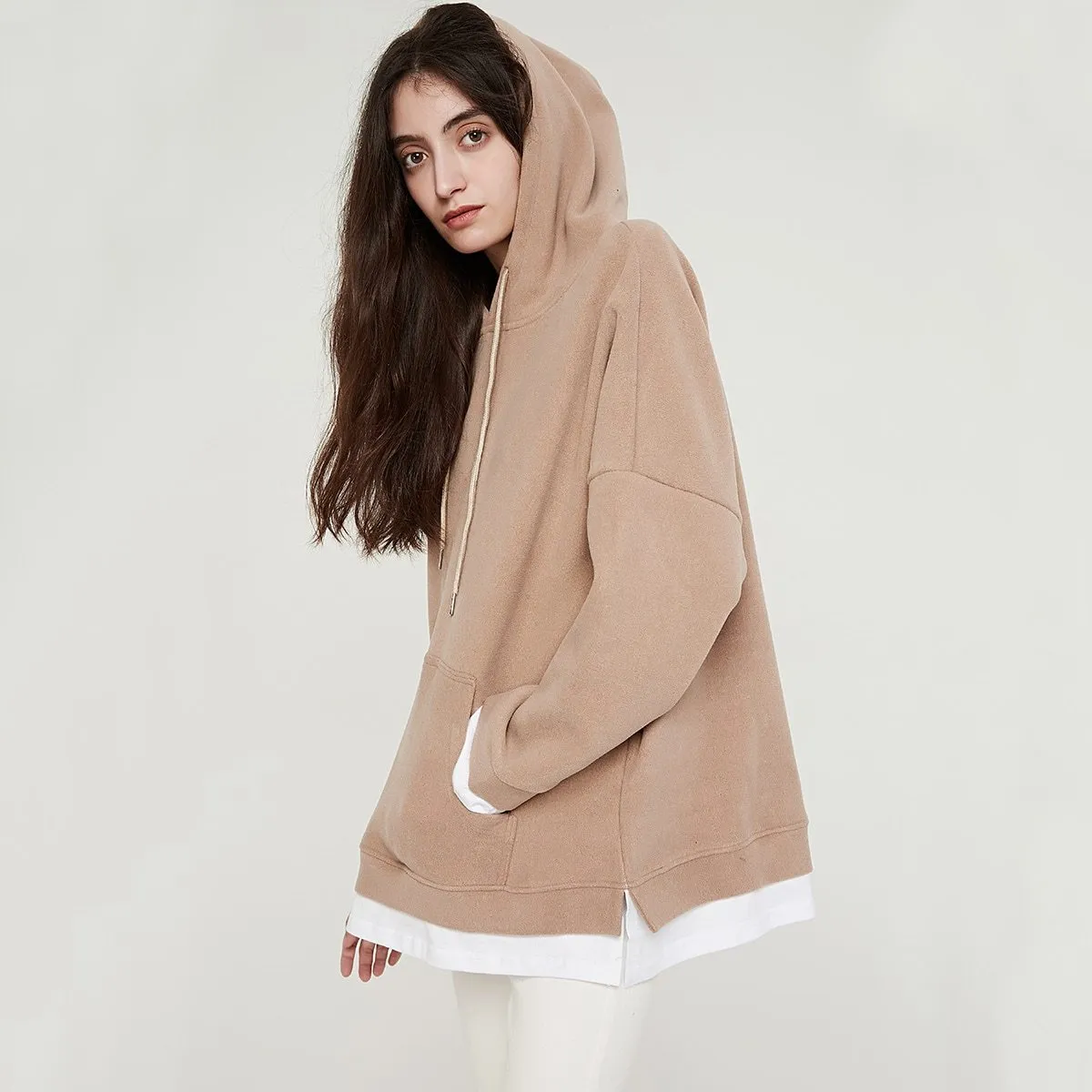Women Casual Sweatshirts Warm Velvet Long Sleeve Oversize Hoodies Tops Autumn Winter Pullover Tops