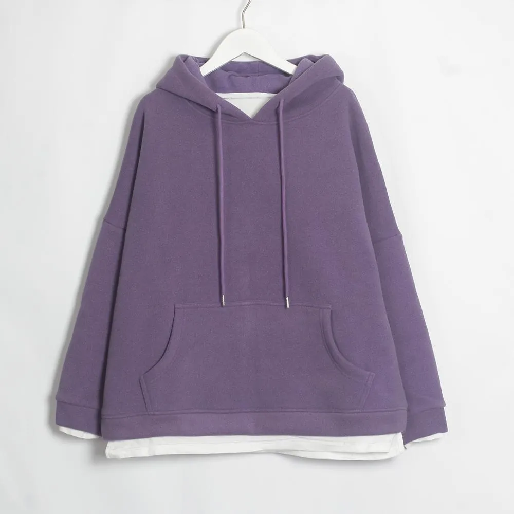 Women Casual Sweatshirts Warm Velvet Long Sleeve Oversize Hoodies Tops Autumn Winter Pullover Tops