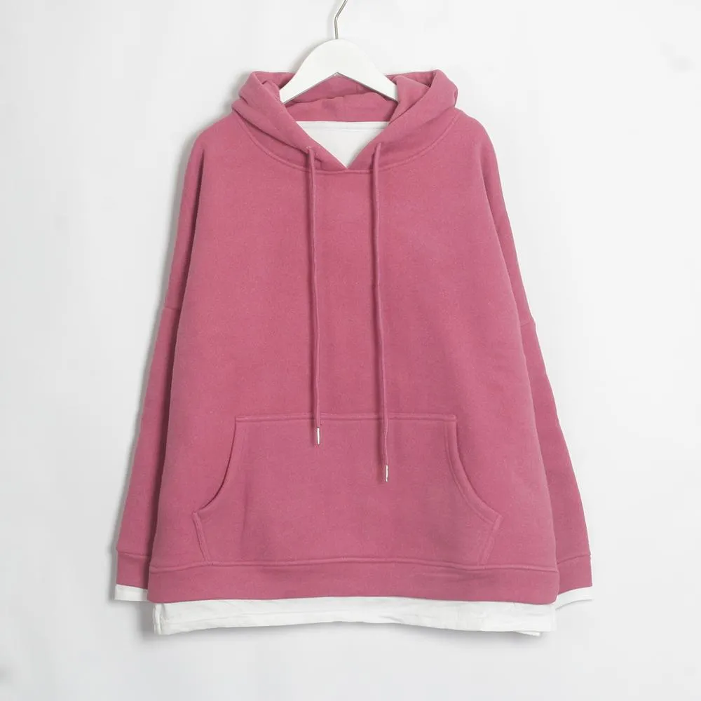 Women Casual Sweatshirts Warm Velvet Long Sleeve Oversize Hoodies Tops Autumn Winter Pullover Tops