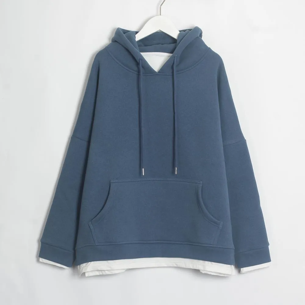 Women Casual Sweatshirts Warm Velvet Long Sleeve Oversize Hoodies Tops Autumn Winter Pullover Tops