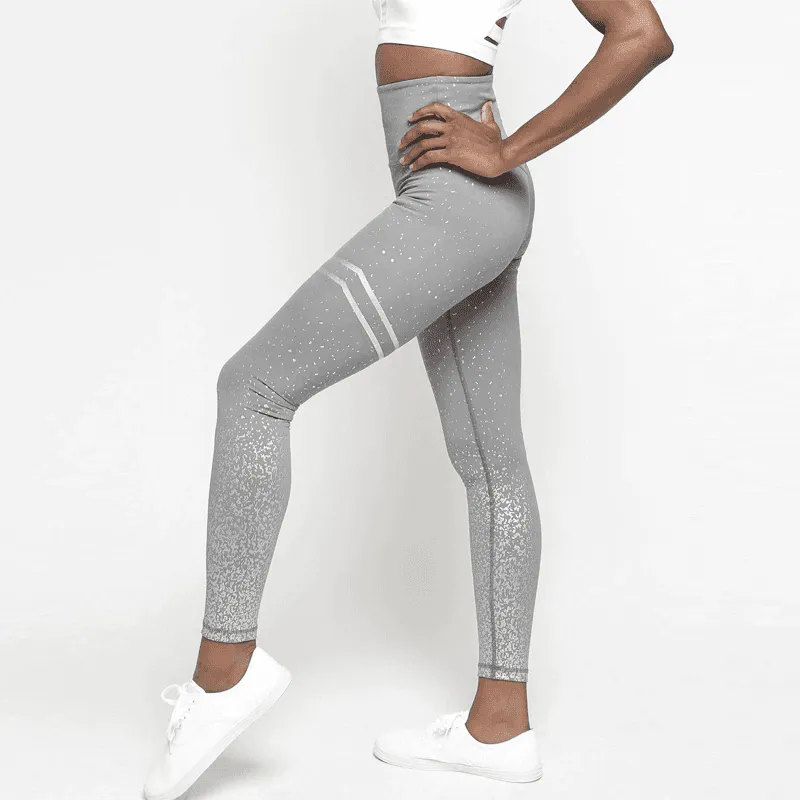 Women Gold Print High Waist Leggings Patchwork Push Up Pants