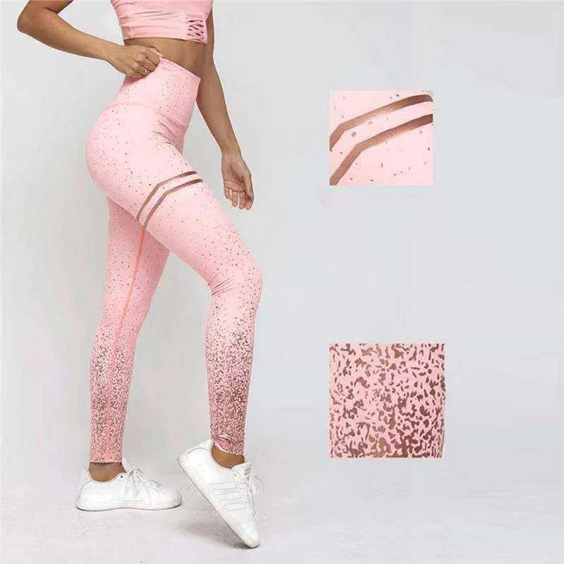 Women Gold Print High Waist Leggings Patchwork Push Up Pants