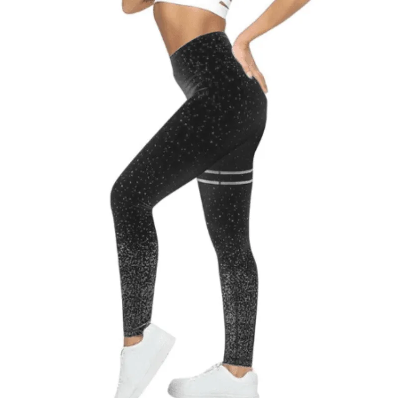 Women Gold Print High Waist Leggings Patchwork Push Up Pants